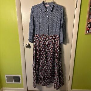 Marie Eiffel Blue and Red Patterned Dress